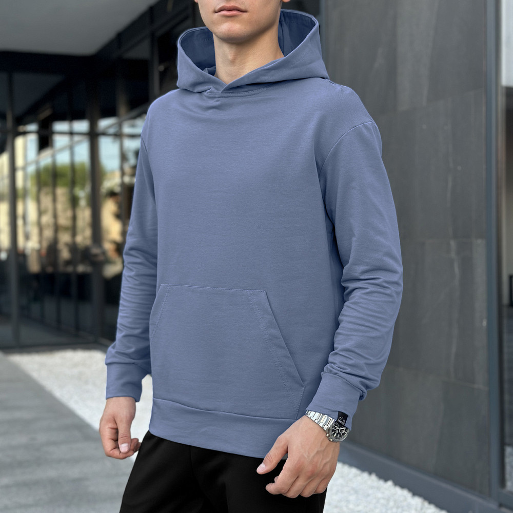 Чоловіче демісезонне худі з капюшоном світле синє Pobedov 001 Київ - фото 1