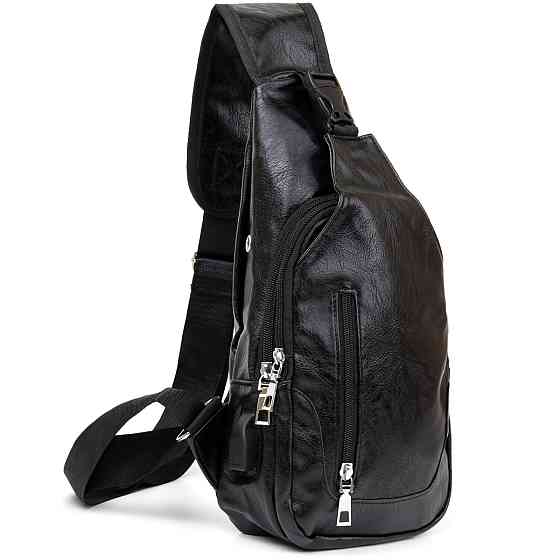 Сумка через плече на два відділення кожзам Чорна (Vintage) Київ