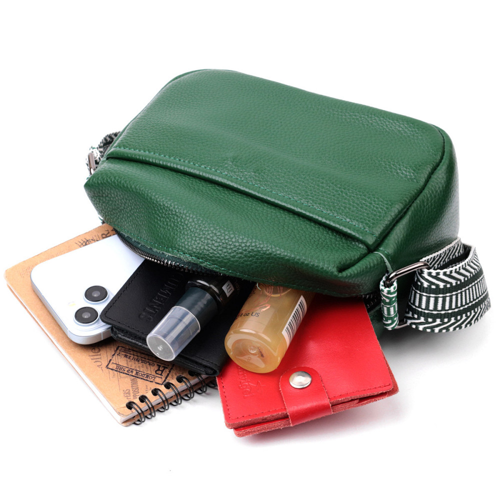 Сумка на одне відділення для стильних жінок із натуральної шкіри Vintage 22603 Зелена Київ - фото 9