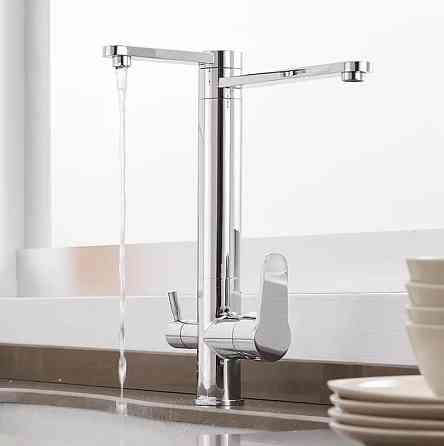 Смеситель для кухни для фильтрованной воды двухрычажный, кран кухонный с двойной ручкой WanFan Хром Каменец-Подольский