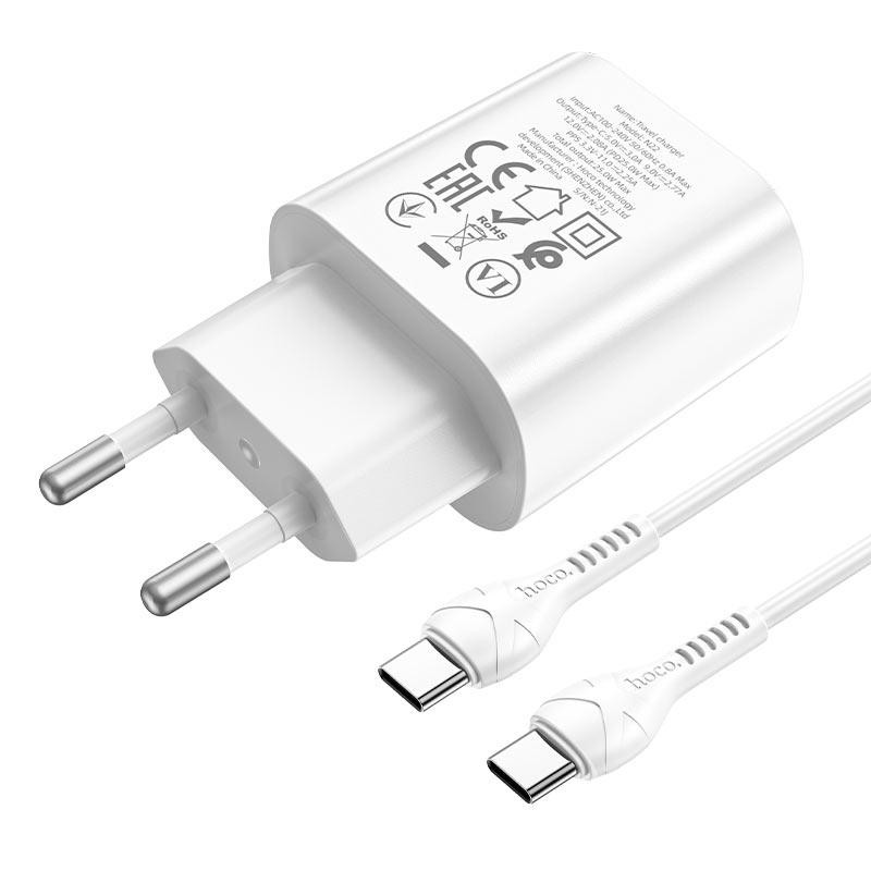 Мережевий зарядний пристрій з кабелем HOCO N22 Jetta PD25W charger set(Type-C to Type-C)(EU) White Одеса - фото 5