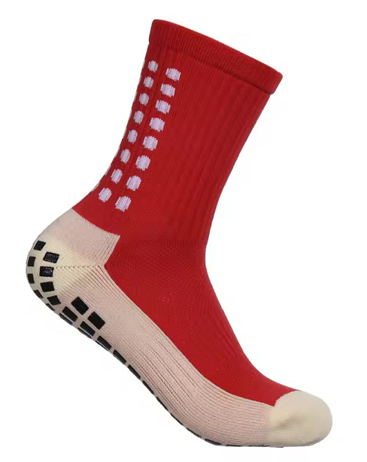 Антиковзкі футбольні шкарпетки з силіконовими вставками — для футболу, волейболу, бігу, баскетболу та тренувань (червоні) Николаев - изображение 1