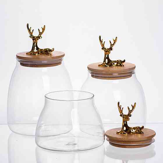 Набір банок для зберігання 3 штуки з бамбуковими кришками 0.5/08/1 л 64486-55 Київ