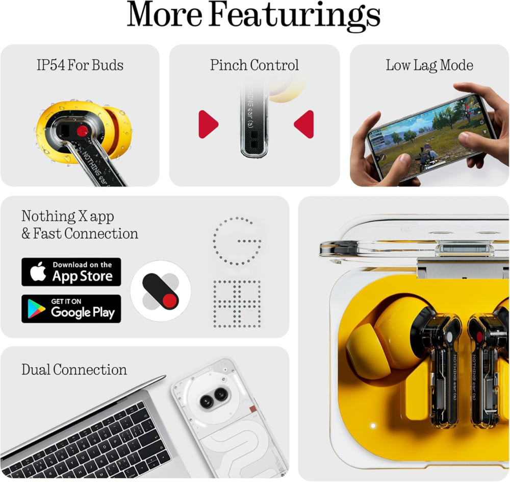Бездротові навушники Nothing Ear (a) Yellow Hi-Res активне шумозаглушення 45 дБ Bluetooth 5.3 жовті Київ - фото 9
