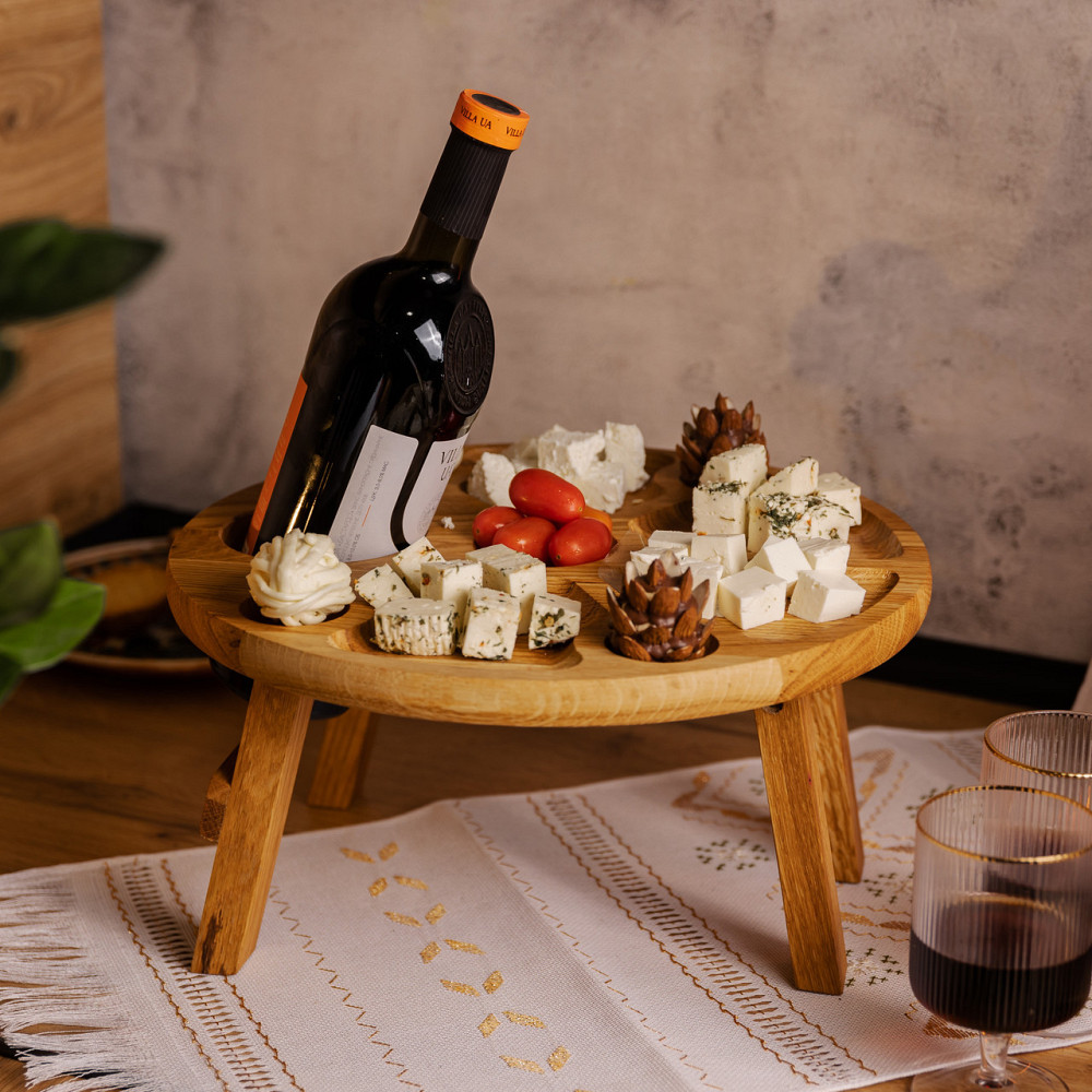 Винный столик-менажница из дерева 35 см круглый на ножках дуб BWR350180 Киев - изображение 8