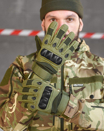 Рукавички тактичні чоловічі повнопалі хакі з захистом Одесса - изображение 1