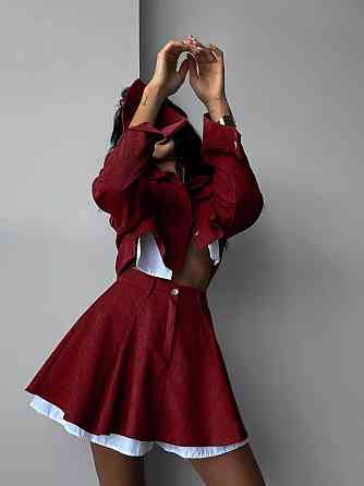 Жіночий стильний костюм-двійка: піджак і спідниця мікровельвет Бургунді, 46/48 Одеса