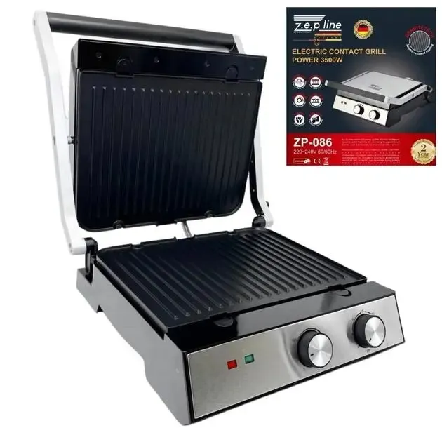 Гриль электрический прижимной Zepline 3500W со съемными пластинами контактный Коломыя - изображение 1