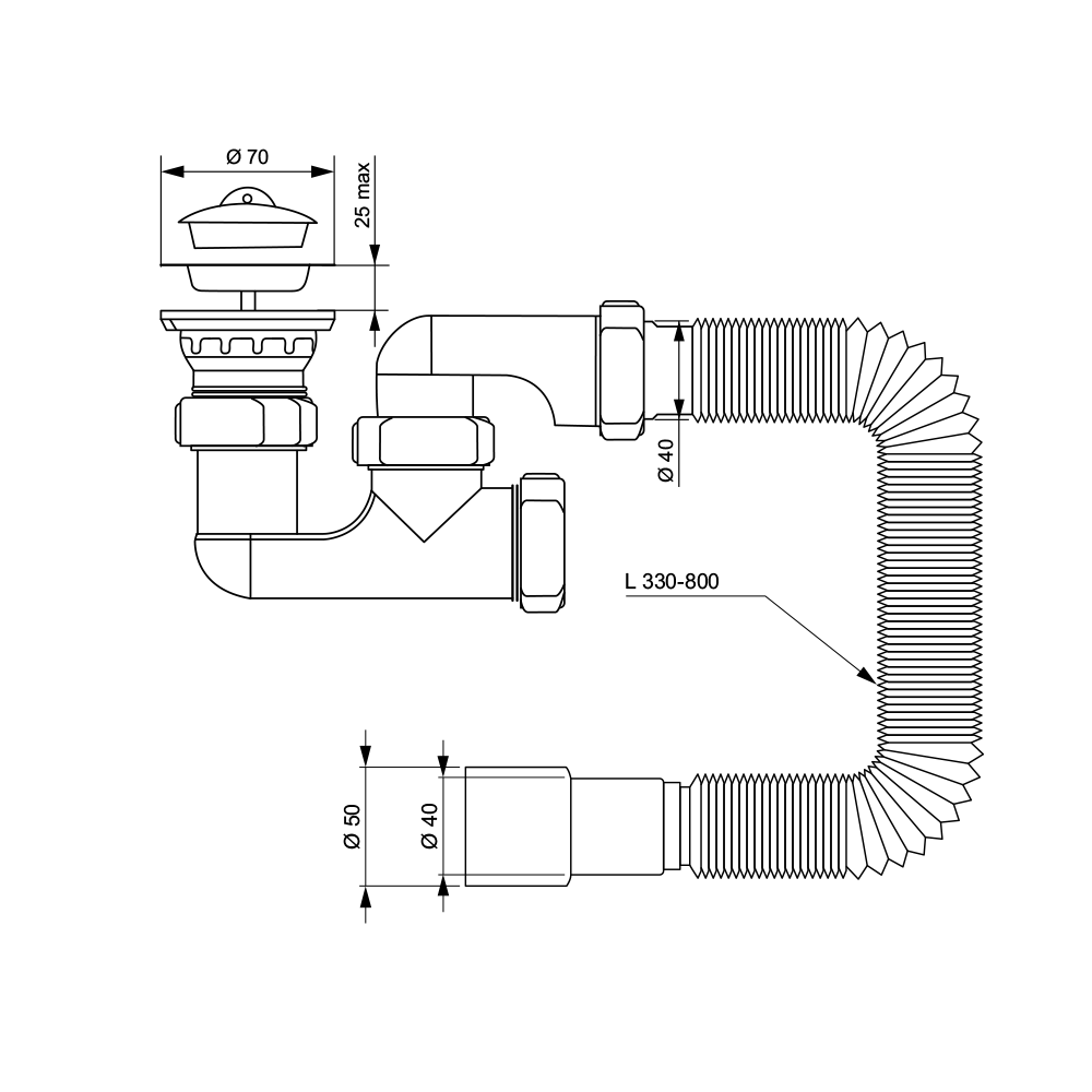 TAU Сифон для душевого поддона с гибким отводом Ø40/50мм TAU (9844620) Київ - фото 9