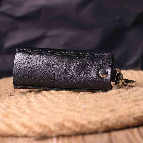 Практична ключниця у глянцевій шкірі Чорна (GRANDE PELLE) Київ