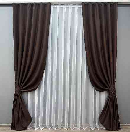 Комплект готових штор VR-Textil Жакард № 1746ш Коричневий 145х270 см 2 шт (33-0700) Київ