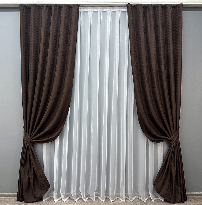 Комплект готових штор VR-Textil Жакард № 1746ш Коричневий 145х270 см 2 шт (33-0700) Київ - фото 2
