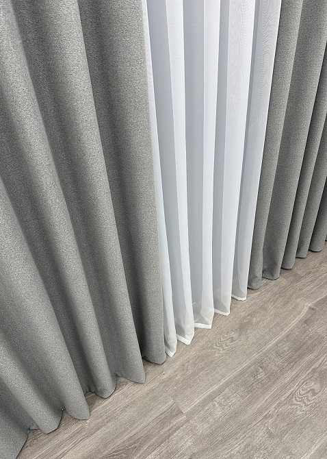 Шторная ткань лен блэкаут 100%, цвет серый 1822ш Киев - изображение 5