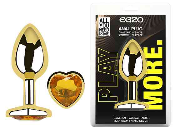 Анальная пробка с кристаллом EGZO - Gold Heart Plug Yellow size M Sex Aura Киев