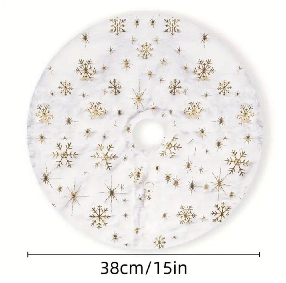 Килим під ялинку з золотистими сніжинками 38 см білий Київ - фото 1