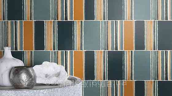 Шпалери метрові вінілові на флізеліні Rasch Clas геометрія фігури смуги сірі жовті Київ