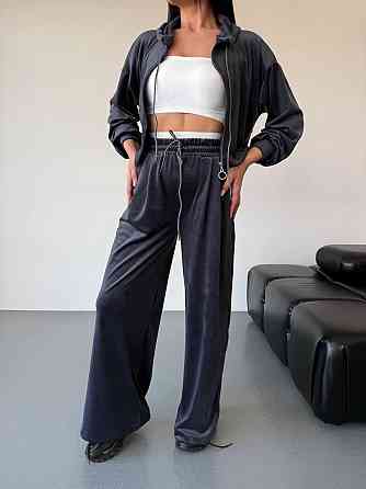 Женский стильный повседневный велюровый костюм двойка Графит Одесса