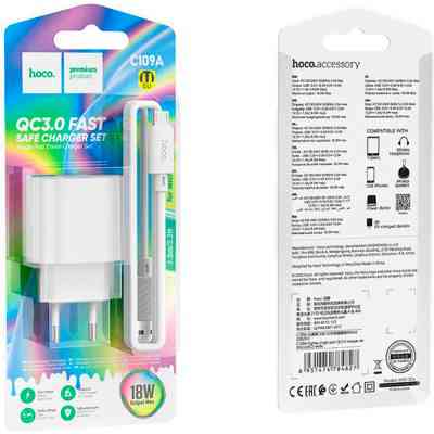 Зарядний пристрій HOCO C109A Fighter USB QC3.0 + cable Micro 5P White (6931474784827) Вінниця