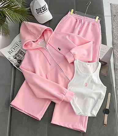 Женская стильная повседневная тройка из лого качественная дорогая двунитка. Розовый, L-XL Одесса