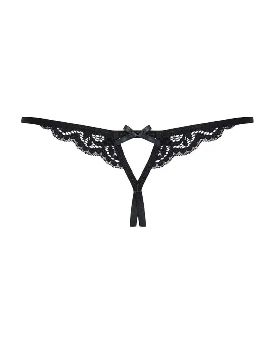 Мереживні танги з двома отворами Obsessive 831-THC-1 crotchless thong S/M, чорні, бантики Львів - фото 6