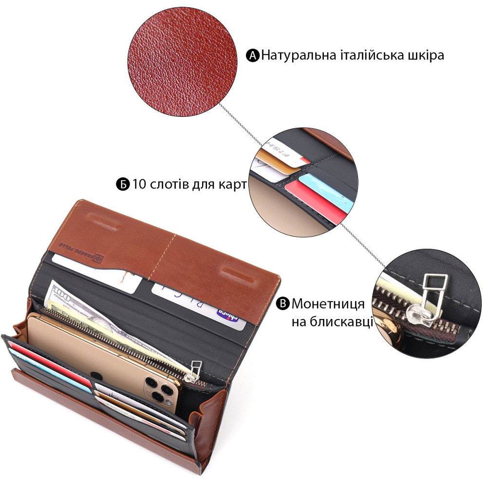 Барсетка из гладкой кожи Grande Pelle 11421 Коричневый Киев - изображение 8