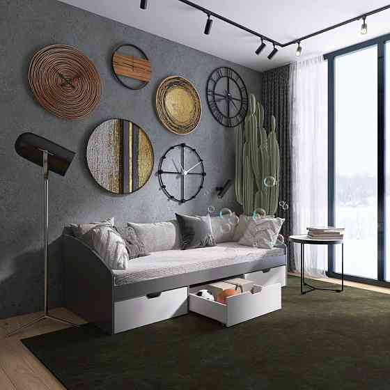 Ліжко односпальне з ящиками Еверест Комфорт 3 193х84х59 см Графіт/Німфея Альба (білий) (DTM-073834) Львів