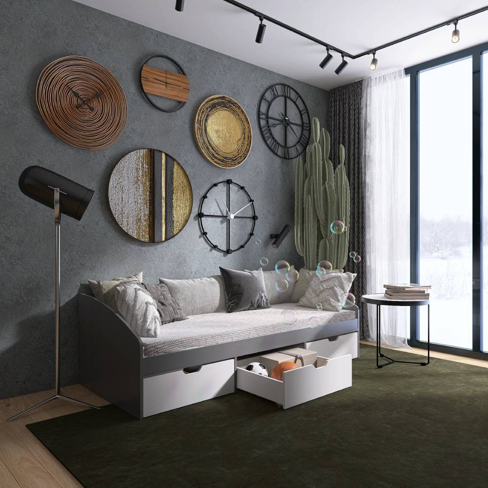 Ліжко односпальне з ящиками Еверест Комфорт 3 193х84х59 см Графіт/Німфея Альба (білий) (DTM-073834) Львів - фото 3