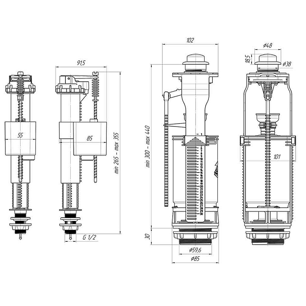 Набір для бачка унітазу OPTIMUM  нижн підв пласт 1/2″ і зливним механізмом з однією кнопкою OPTI 0710 Тернопіль - фото 7