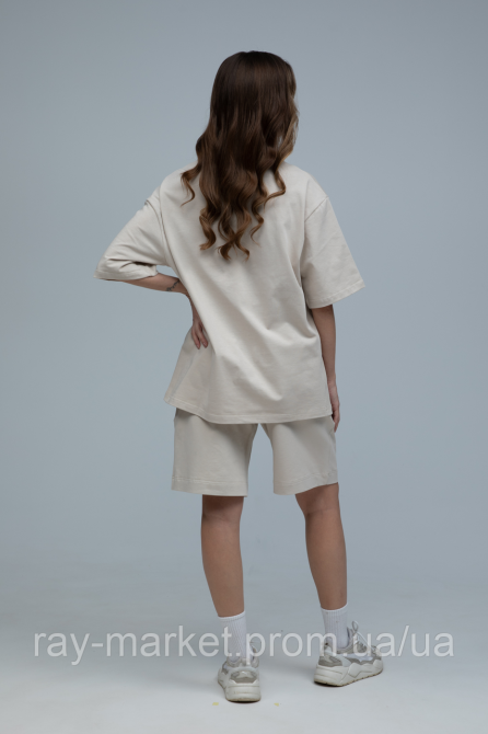 Костюм футболка оверсайз и шорты RAY BASIC бежевый женский (U1801W-Cream) Киев - изображение 3