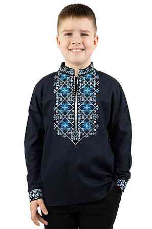 Вишиванка для хлопчиків, лляна, темно-синя, топ Київ