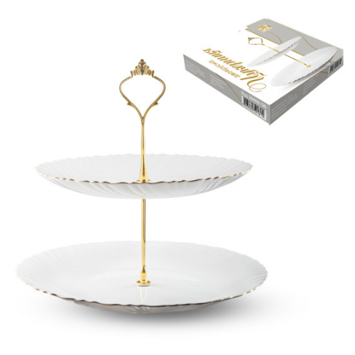 Фруктовниця двоярусна 20,3/25,4см із золотим кантом білий S&T Житомир