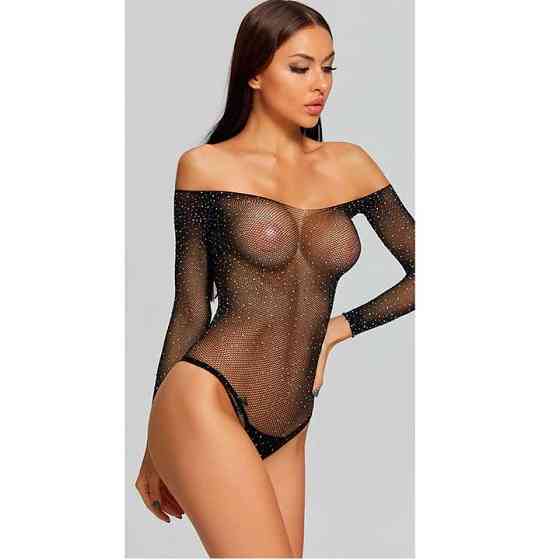 Эротическое боди усеянное стразами - Чёрный - S/M/L– Эротическое бельё Винница