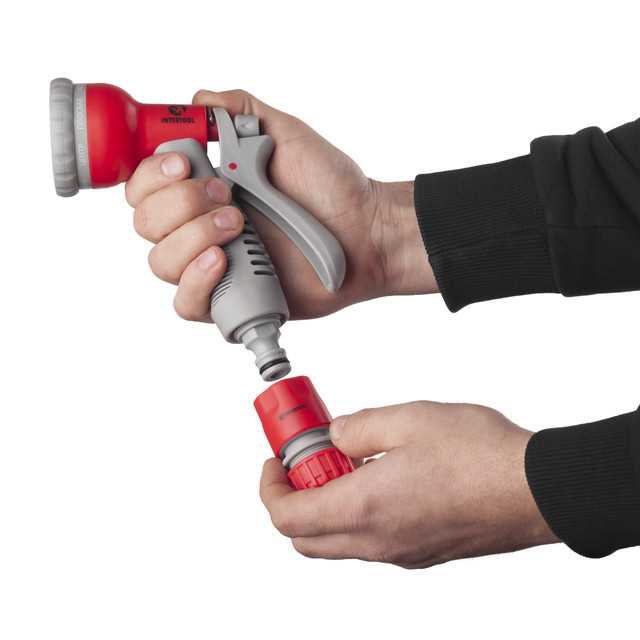 Пистолет-распылитель для полива, 8 режимов, материалы: ABS, PP, TPR, набор аксессуаров для подключения INTERTOOL GE-0002 Киев - изображение 3