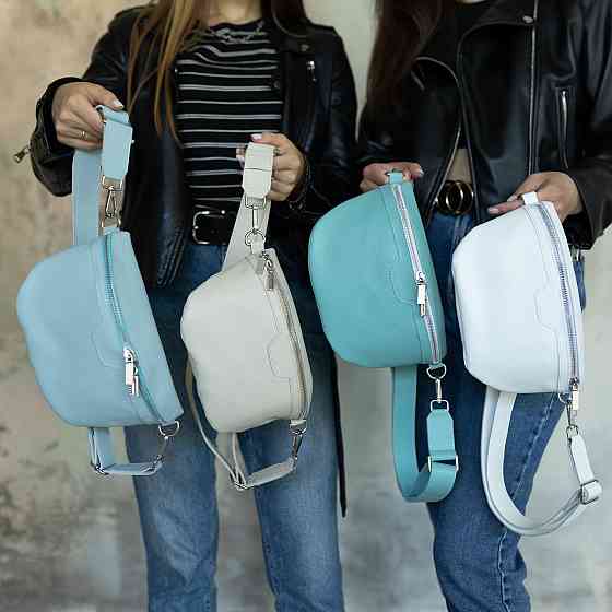 Жіноча шкіряна бананка, сумка з натуральної шкіри, стильна блакитна жіноча сумочкаMasterSem Київ