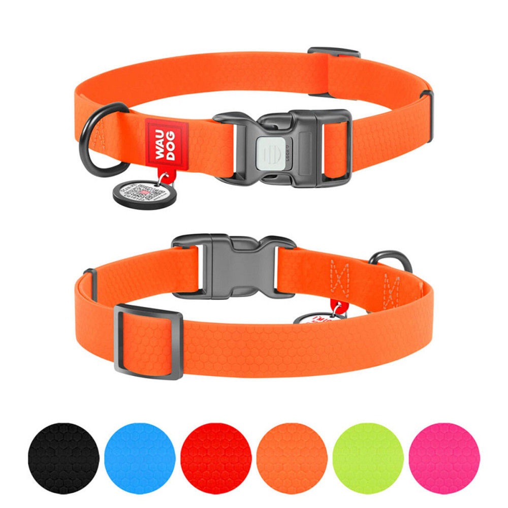 Нашийник для собак водостійкий WAUDOG Waterproof з QR паспортом, пластикова пряжка-фастекс, Ш 15 мм, Дов 25-35 см, помаранчевий Київ - фото 1