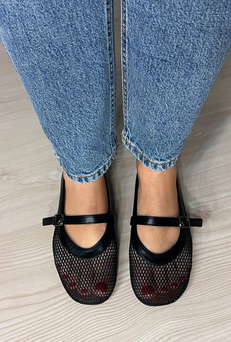 Балетки жіночі Meideli 300-10 Mary Jane сітка з ремінцем чорні, 38, 24 см Київ - фото 6