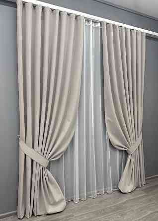 Комплект штор VR-Textil 100% блэкаут ASHEN NIGHT 150х270 2шт и Тюль 600х270 1842ш-1153т пепельный с белым 71-082/5 Киев