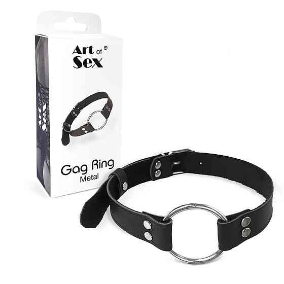 Кляп металлическое кольцо на ремнях Art of Sex – Gag Ring Metal, черный, натуральная кожа Sex Aura Киев