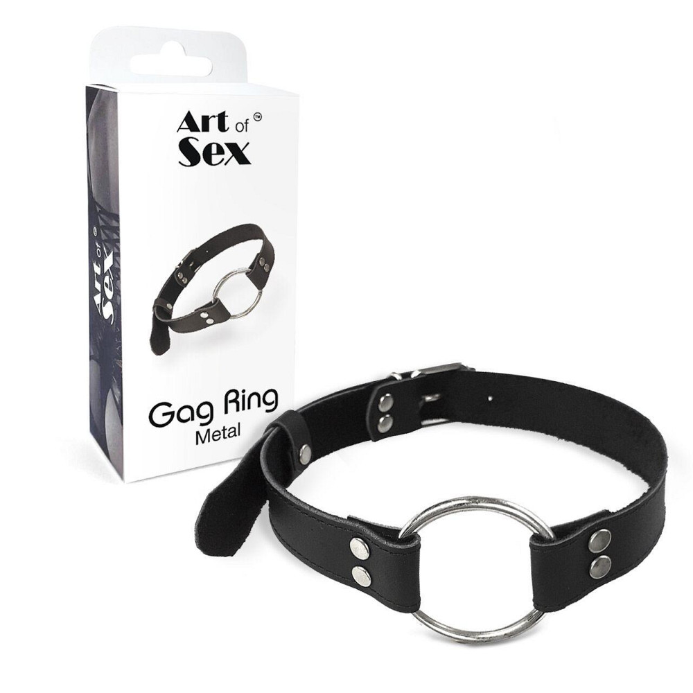 Кляп металлическое кольцо на ремнях Art of Sex – Gag Ring Metal, черный, натуральная кожа Sex Aura Киев - изображение 3