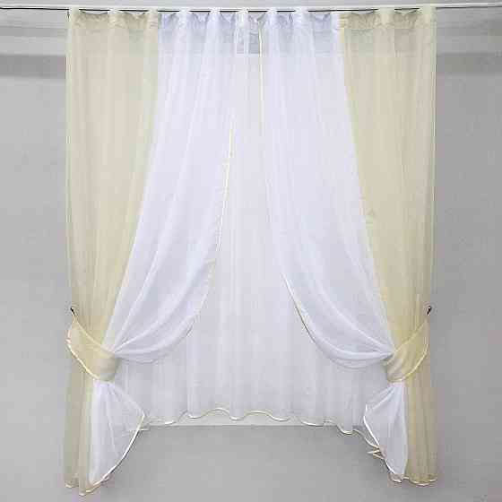 Кухонний комплект VR-Textil № 038к шторки і тюль бежевий з білим 280х170 см (50-328) Київ