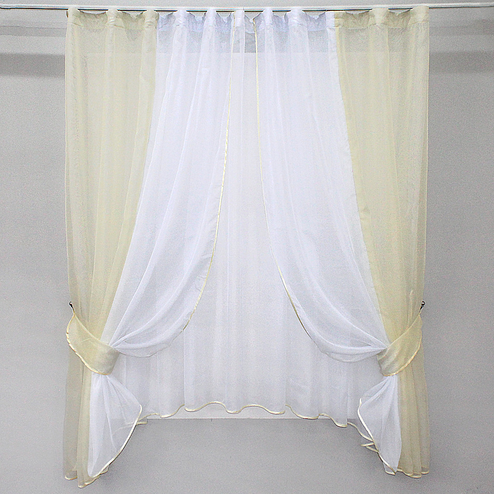 Кухонний комплект VR-Textil № 038к шторки і тюль бежевий з білим 280х170 см (50-328) Київ - фото 1