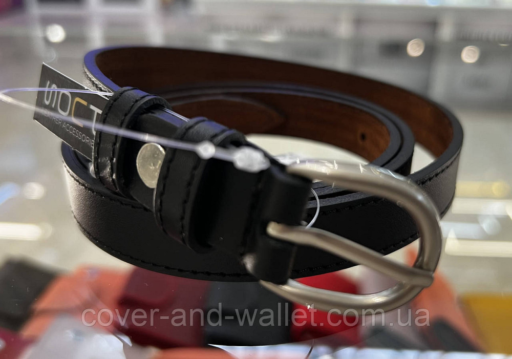 Тонкий кожаный женский ремень черного цвета 20 мм Puos Киев - изображение 12