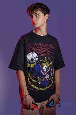 Футболка чоловіча з аніме принтом Моя геройська академія оверсайз (S/M/L) Чорний AnimeJ1170 Дніпро