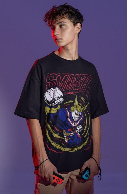 Футболка чоловіча з аніме принтом Моя геройська академія оверсайз (S/M/L) Чорний AnimeJ1170 Дніпро - фото 4