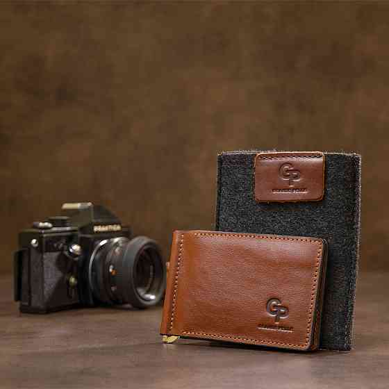 Мужской кожаный зажим для денег GRANDE PELLE 11474 Коричневый Киев