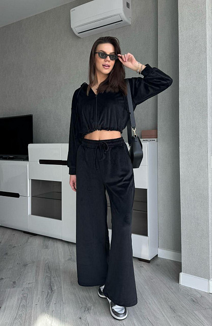 Жіночий стильний костюм з турецького королівського велюру Чорний, 46/48 Одеса - фото 1