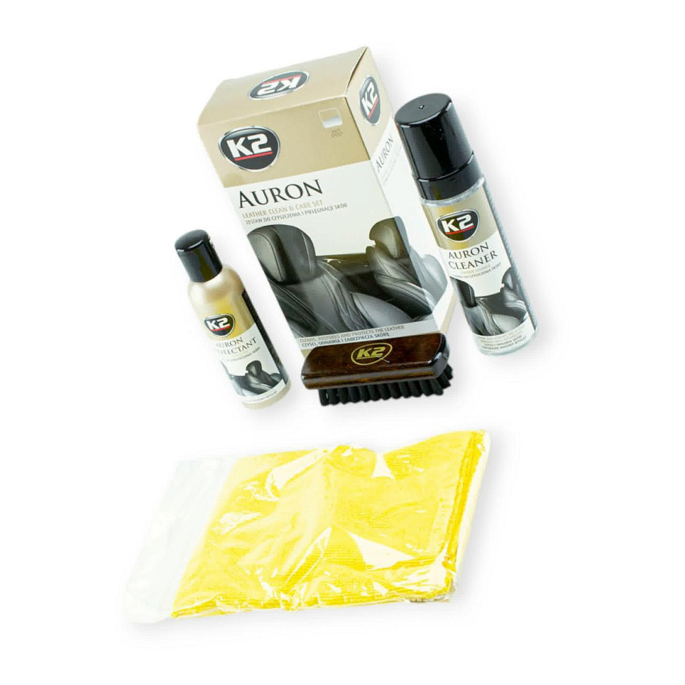 Очиститель кожи K2 Auron (Cleaner 200мл , Protectant 200мл) , микрофибра , щетка Мукачево - изображение 1