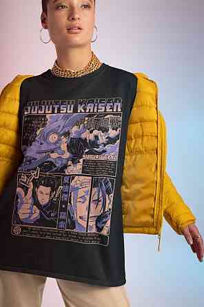 Футболка чоловіча з аніме принтом Магічна битва оверсайз (S/M/L) Чорний AnimeJ1182 Дніпро