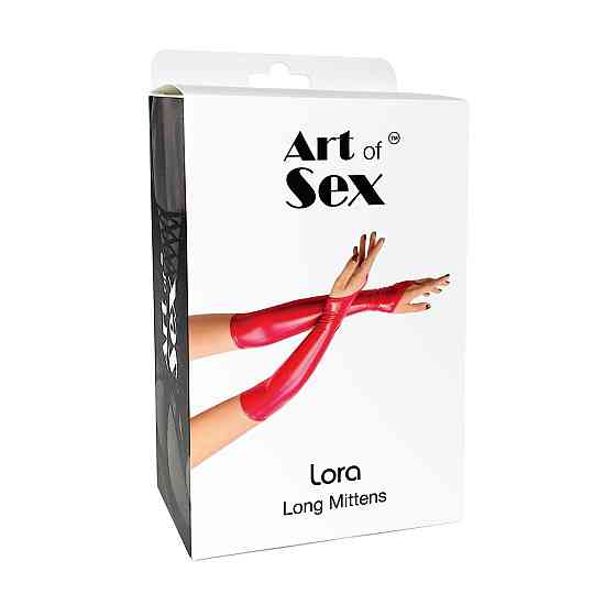 Вінілові мітенки Art of Sex - Lora довгі, розмір M, колір чорний з ефектом мокрого оксамиту Sex Aura Київ
