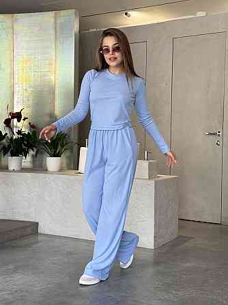 Женский костюм в рубчик с широкими штанами Голубой XS/S Харьков